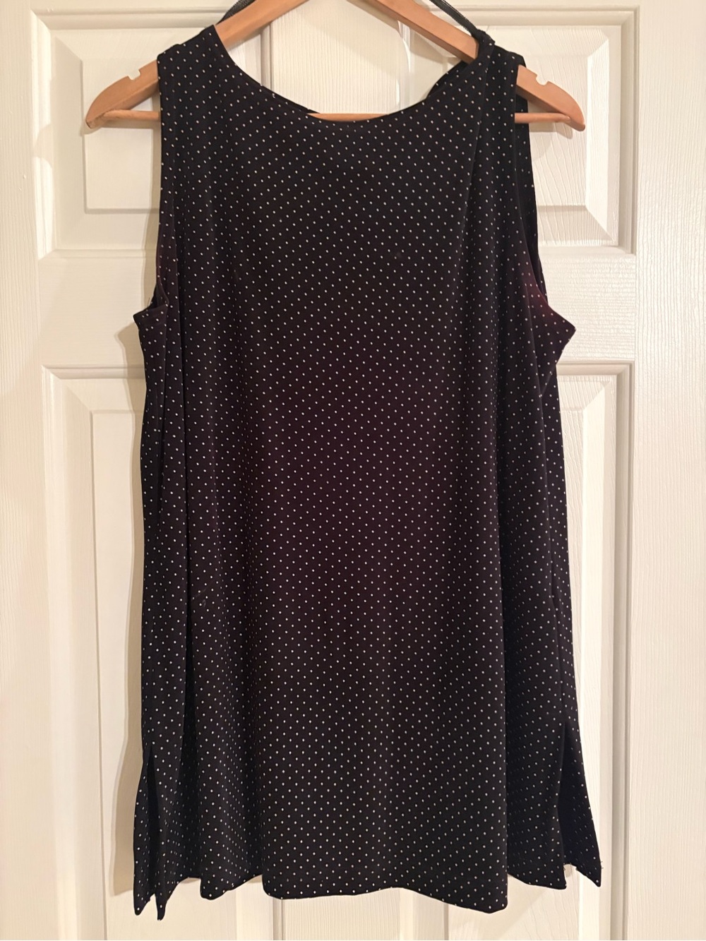 Vintage Ronni Nicole by Ouida Black w white Pokadots Sleeveless Tunic Top Sz 16 - Picture 2 of 6